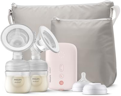 Philips Avent Double Electric Breast Pump - Electric Breast Pump, Hospital Strength, BPA-Free with Travel Bag and Pouch, SCF393/82 | Natural Motion Technology, 8 Stimulation & 16 Expression Levels, No-Lean Forward Design, Closed System, SCF393/82