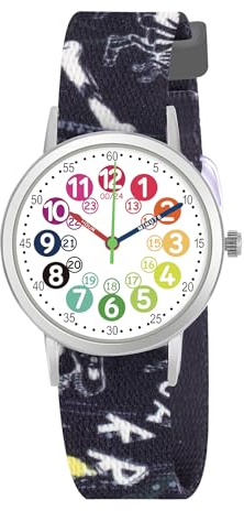 Kinderuhr für Mädchen und Jungens. Kleine Kinder lernen die Zeit kennen und leicht zu lesen. Justierbares Nylon Armband, Analog Uhr für Jungens und Mädchen zwischen 4 bis 11 Jahren (Dinosaurier)
