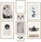 ARTFAVES® Poster Set - BEIGE WILDERNESS - mehrteilige Wanddeko Wohnzimmer & Schlafzimmer - 8 moderne Wandbilder Abstrakt, natur, beige, braun, Afrika, Löwe, Mondphasen - mit Rahmen Eiche