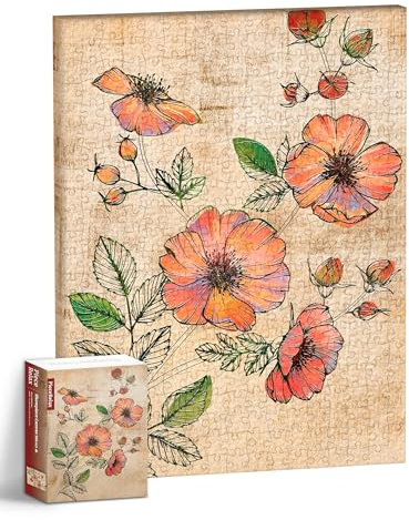 PieceRelax Puzzle Wandbild – Retro Wild Rose | DIY-Puzzle zum Aufhängen | Wanddeko für Zuhause & Büro [HN1301]