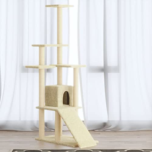 ARKEM Kratzbaum mit Sisal-Kratzsäulen Creme 155 cm Senior Kratzbaum Kratzbaum Ersatzteile