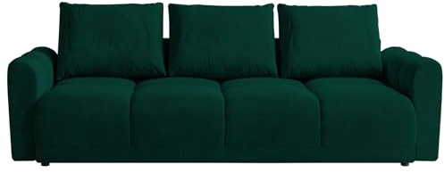 BROMARKT Sofa mit Schlaffunktion 236x94x72 cm - Kollektion NUBES - Elegante Schlafcouch mit Bettkassen - Couch 3 Sitzer für Wohnzimmer - Schlafsofa mit Bettkasten - Sofa 3-Sitzer - Dunkelgrün