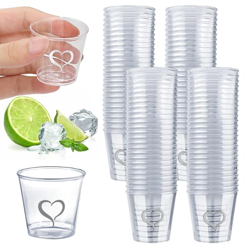 Ziamzra 100 Stück Shotgläser Plastik Herzmuster Schnapsgläser Plastik 3cl/30ml Wiederverwendbare Shot Becher Pinnchen PlastikTrinkbecher Schnapsbecher für Party Hochzeit Geburtstage
