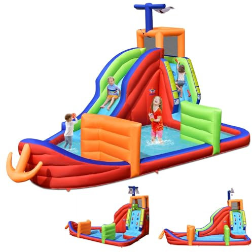 RELAX4LIFE Castello Gonfiabile per Bambini, Piscina Gonfiabile con Trampolino, Scivolo con Salita da Arrampicata e Sottopassaggio, Pieghevole da Esterno (MODELLO 8)