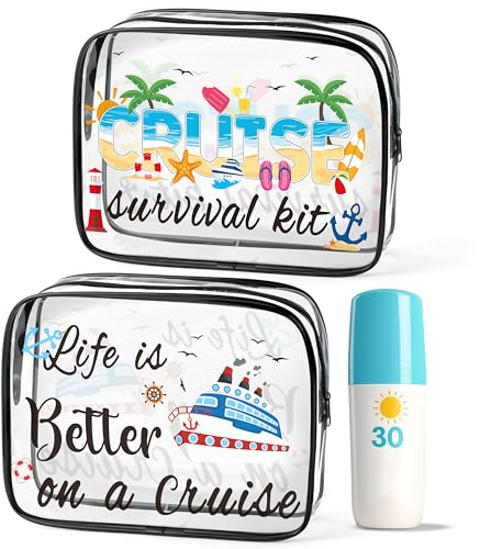 Y1tvei Beach Cruise Transparent Kosmetiktasche - 2 Stück Cruise Ship Wesentliches Reise Kulturbeutel Survival Kit Organizer Pouches Clear PVC wasserdichte Sommer Strand Reisezubehör für Frauen Urlaub