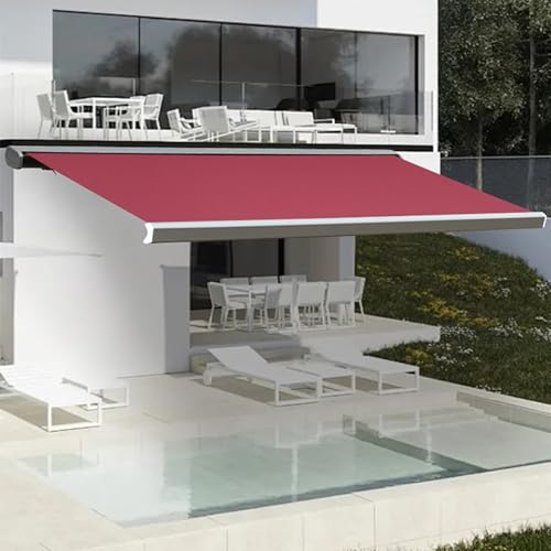 CCKUHN Motorisierte Terrassenmarkise, elektrisch, einziehbar, Sonnenschutz mit Fernbedienung und LED-Licht, Fenstertür, Außenüberdachung, Pergola für Innenhof, Café, Terrasse, Balkon, Hof