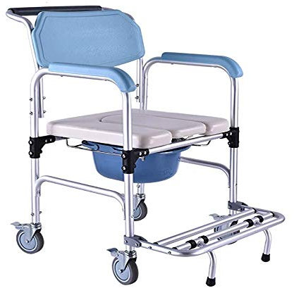 CRBUDY Nachttoilette, Toilettenstuhl, verdickter Toilettensitz, Duschstuhl mit 4 Bremsen, mit Armlehnen, ausziehbarem Fußschemel, tragbare Toilette