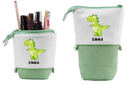 Personalisierte Federmäppchen Legami Teleskopisch Stifte Mäppchen Dinosaurier Mäppchen Geschenke Für Junge Kinder Jungen Standmäppchen Mit Name Federtasche Reißverschluss Boy Stifteköche (Grün)