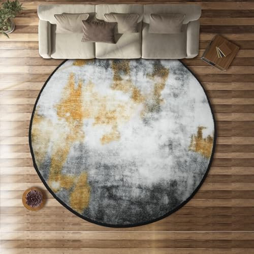 Rururug Teppich Rund 100x100 cm, Kurzflor Teppich Klein, Schwarz, Grau, Weiss, Tawny, Waschbar rutschfest, für Wohnzimmer, Schlafzimmer & Kinderzimmer - Terrasse.