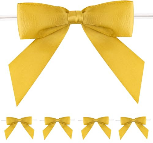 jijAcraft Gold Kleine Schleifen Selbstklebend: Fertige Geschenk Schleife mit Draht 9×8.5cm Dekoschleifen zum Basteln 50 Stück Satinschleifen für Blumenkranz, Ästen, Weihnachtsbaum