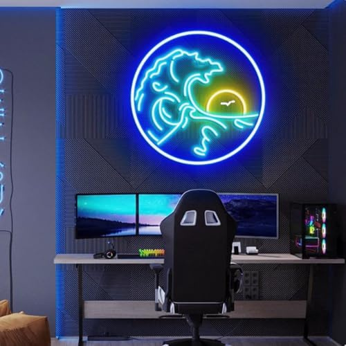 HFHungkeong - Cartel luminoso de neón LED con intensidad variable para decoración de pared, Marino, Azul, Acrílico, Alimentado por USB, 35,6 x 35,6 cm
