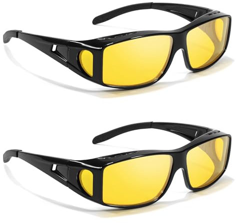 LVIOE 2 Stück Nachtsichtbrille Polarisierte Fit-Over-Brille für Männer und Frauen, TAC gelbe Linse mit blendfreiem Scheinwerfer, Nachtfahrbrille