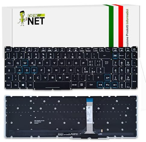 new net - Tastiera Compatibile con Acer Nitro 5 AN517-41, AN517-53, N20C1, AN517-54, N20C2 [Senza Frame - Colore Tasti Nero - Retroilluminata RGB - Italiana]