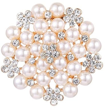 BSLVWG Perle Strass Brosche Pin für Frauen Vintage Barock Runde Kristall Perle Boho Broschen Revers Pins Xmas Festival Schmuck Geschenk Tägliche Schmuck Schals Schal Clip Kleid Hut Zubehör (Gold)