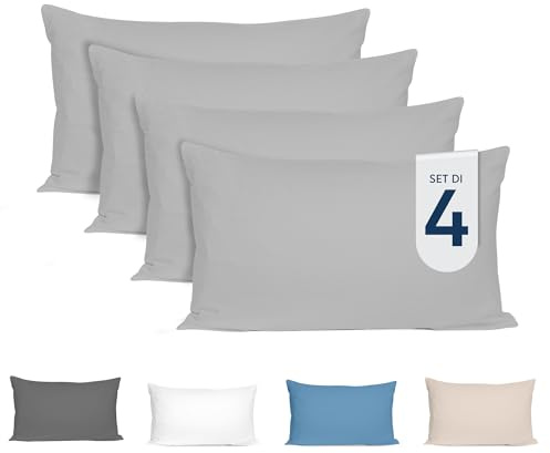 Dreamzie Kissenbezug 40x80 (4er Set) - 100% Jersey Baumwolle 150 g/qm Kissenbezüge - Grau - Für Kissen 40 x 80 cm - Kissenhülle - Kissenbezug - Resistent und Hypoallergen - Zertifiziert Oeko-Tex