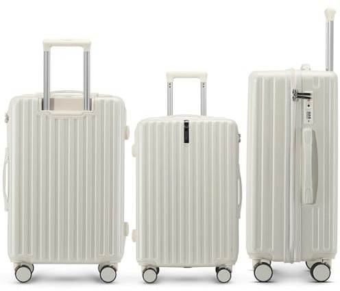 TIYFIY Kofferset 3 Teilig Hartschale Koffer Set Robustes und Langlebiges PC-Material Koffer mit TSA-Schloss Trolley Reisekoffer mit 360°-Rollen Rollkoffer für Reisen Geschäftsreisen, Weiß