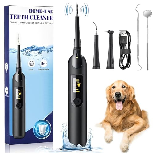 JOLOVE Dog Tooth Cleaning Kit, Pet Tooth Cleaning Kit with LED Light, Electric Dog Teeth Cleaning Tools 5 Cleaning Intensities, 2 Repalceable Heads For Removal of Food Residue