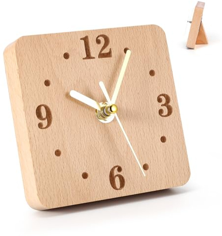 ZONJIE Schreibtischuhr aus Holz, leise, nicht tickend, geräuschlos, 11 cm Durchmesser, analoge Uhr für Regal, Tisch, Kaminsims oder Nachttisch, dekorative kleine Tischuhr, moderne Schreibtischuhr, aus