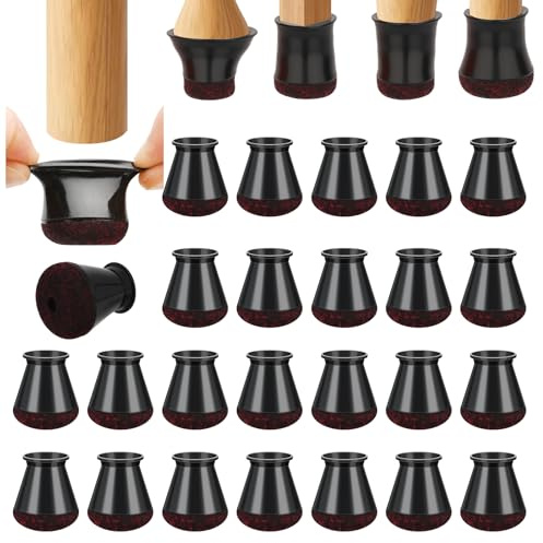 24 Stück Stuhlbeinkappen Schwarz Klein,Stuhlbeinkappen Rund, Schutzkappen für Stuhlbeine mit Umwickelte Filz, Filzgleiter für Stühle,Dient zum Schutz von Böden und zur Lärmreduzierung(Fit:14-20mm)