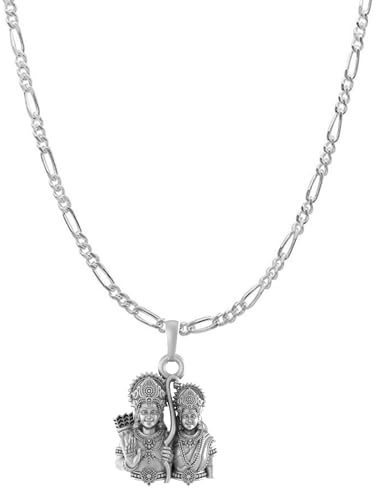 Sterling Silver God Ram Sita Ji Pendant with Figaro Chain SU1676