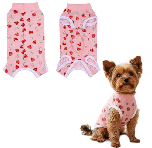 Pink Dog Surgery Recovery Suit - Cone E-Collar Alternative for Male/Female Dogs Small Medium Dog & Cat Surgical Onesie Bodysuit (S)