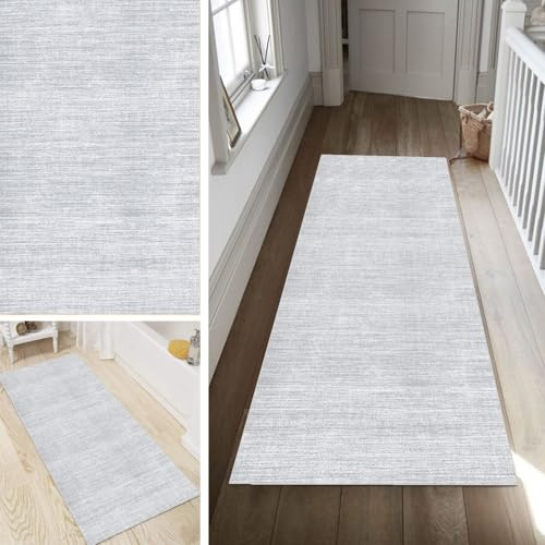 Poaegle Grau Teppich Läufer Flur Abstrakt Lang rutschfest Waschbar Vintage Kücheläufer Teppich Läufer 50x140cm Dauerhaft Läuferteppich Flurläufer Korridor Meterware