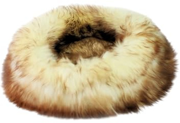 Sheep Dreams Lammfell Hunde- & Katzenbett – kuschelig, hochwertig & gemütlich | 100% Natürliche Merino Schafswolle | inklusive Pflegebürste und Anleitung | (Geflammt, Ø50)