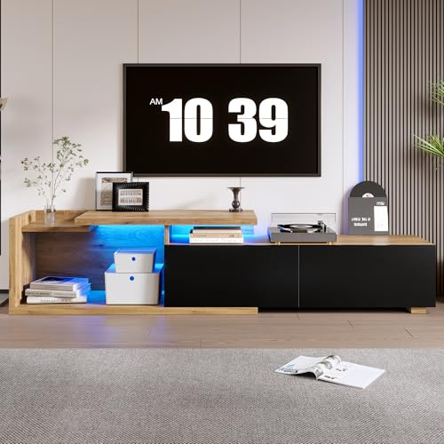 BENMWS Modularer TV-Schrank 50x130cm Natura + Schwarz, mit bewegbarem Modul, Flexibles 2-in-1 Design individuell kombinierbar, bis 2m ausziehbar