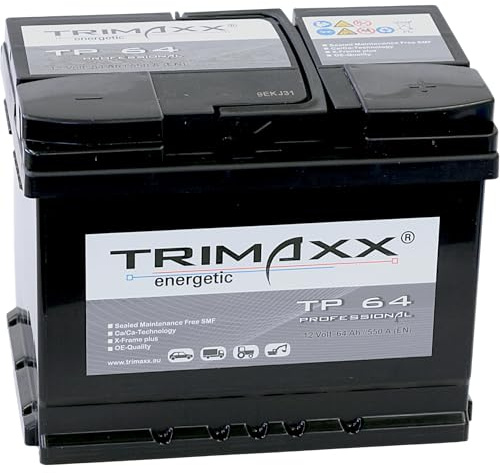 TRIMAXX Autobatterie 64Ah 12V 590A/EN mehr Startkraft Starterbatterie ersetzt 59Ah 60Ah 61Ah 63Ah 62Ah 64Ah, PKW