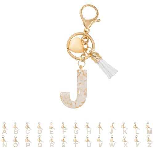 Porte clé Lettre,Porte Clef Galet Blanc en Forme de Cœur pour Sac à Main, Accessoire Voiture Naturel et Romantique Cadeau Saint-Valentin, Cadeau Romantique Femme Homm
