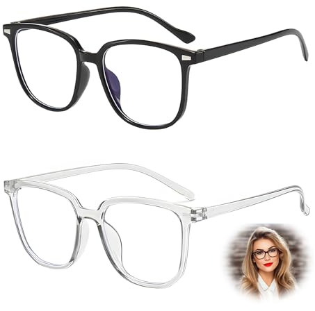 2 PCS Blue Light Blocking Glasses, Reading Glasses TV Eyeglasses Fashion Square Fake Eyeglasses Anti-Glare Headache Anti EyesStrain Clear Non-Prescription Lightweight Fashion for Computer Women Men
