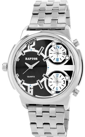 Raptor Damen Armbanduhr Analog in Silber, Gesamtlänge 23.5 cm, Edelstahlarmband – 3 ATM