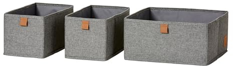 LOVE IT STORE IT - Premium - 3er Set Aufbewahrungsbox Stoff - Schubladen Organizer & Schrank Organizer aus Leinen für Kleiderschrank, Wickelkommode - Grau - 15x30x15 cm & 30x30x15 cm