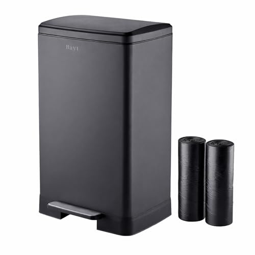 Bayt Poubelle Cuisine 60 Litres à Pédale – Grande Poubelle de Cuisine Haute en Acier Noir | Poubelle 60L avec Fermeture Anti-Odeur & Seau Intérieur Amovible | 2 Rouleaux de Sac Poubelle Inclus