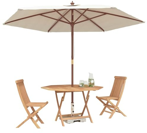 vidaXL Garten Bistro Set 3 pcs Braun Massivholz Teak, Alfresco Essgruppe, Moderne Gartenmöbel, runder Tisch, wetterfest für die Terrasse, Coole Anordnung