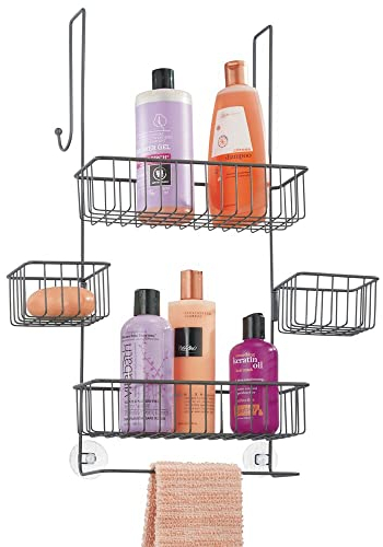 mDesign Duschregal ohne Bohren – Duschablage für Shampoo, Duschgel, Waschlappen etc. – praktische Aufbewahrung für Duschzubehör aus rostfreiem Metall – grau