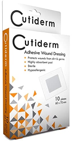 Cutiderm Adhesive Sterile Wound Dressings Pack of 10 - Suitable for cuts and grazes, Diabetic Leg ulcers, venous Leg ulcers, Small Pressure sores (60mm x 70mm)