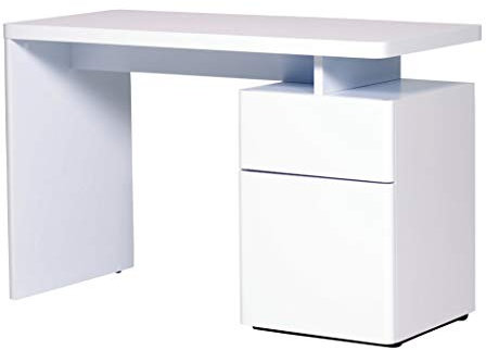 CU-LIBRE 120 Schreibtisch mit 1 Tür und 1 Schublade, 120 x 55 x 76 cm, Hochglanz Weiß