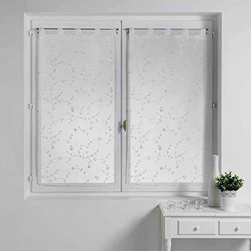 Douceur d'Intérieur, Par Recto pasante de, con Visillo Bordado, diseño de pequeñas Flores, Color Blanco, 2 x 60 x 90 cm