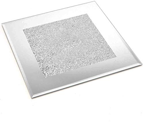 Angraves Lustre Silver Sparkle Square Glitter Mirrored Glass Dinner Placemat/Candle Plate