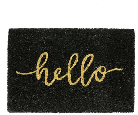 Nicola Spring Coir Door Mats - 60 x 40cm - Hello Black - Pack of 2 - Decorative Indoor Front Door Floor Mat Entry Dirt Trapper Rug Outdoor Boot Scraper Non Slip Backing Doormat