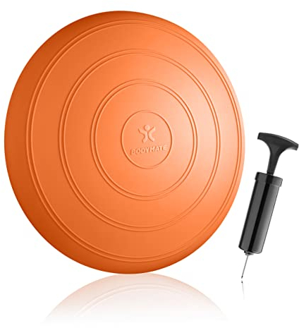 BODYMATE Ballsitzkissen Comfort inkl. Pumpe ORANGE 33cm Durchmesser - Balance-Kissen, Sitzballkissen, Luftkissen, Balance Pad - Core-, Fitness-, Reha-, Koordinations- und Rückentraining