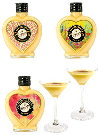 Bundle mit drei 0,2 L Herzflaschen VERPOORTEN ORIGINAL Eierlikör 20%vol und 2 Cocktailschalen