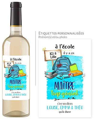 Idée cadeau maître d'école - Bouteille de vin personnalisée avec prénom