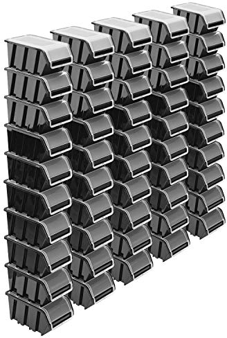 Stapelboxen Set – 50x Stapelbox mit Deckel 230x160x120 mm – Sichtbox Stapelbox Lagerbox, Schwarz