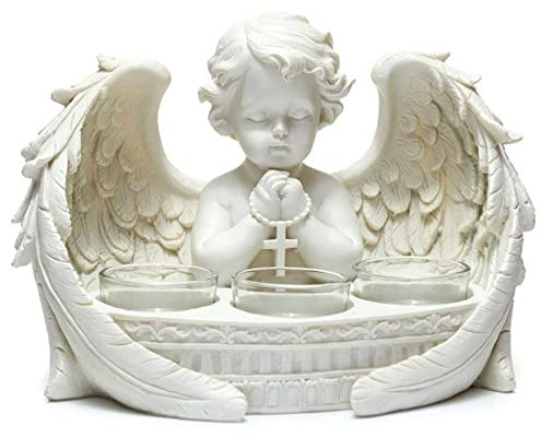 Deko Teelichthalter ''Loving Memory Angel'' - Engel Kerzenhalter für 3 Teelichter - 14x21x14cm - Dekoration Figur Babyengel