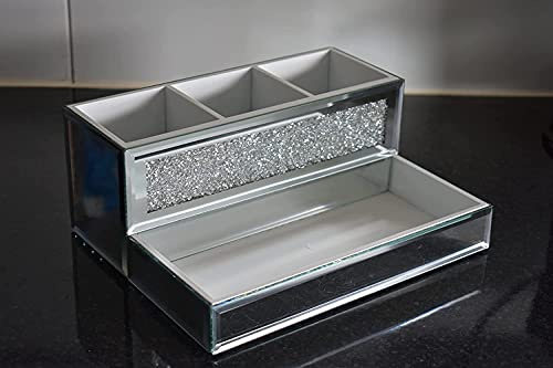 Crystal Glamour Beauty Box Makeup Brush Holder Organiser Crushed Diamond Jewel Mirror Beauty box Makeup Brush Holder 25x20x10cm