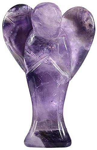 Nupuyai 7.3cm Amethyst Edelstein Engel Figur Stein Schutzengel Figur Deko Jade Taschenengel Glücksbringer für Liebe