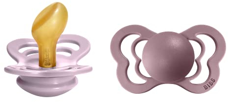 BIBS Couture Schnuller 2er-Pack, BPA-frei, Kiefergerechte Form. Naturkautschuk/Latex, Hergestellt in Dänemark. 6-18 Monate (2er Pack), Dusky Lilac/Heather