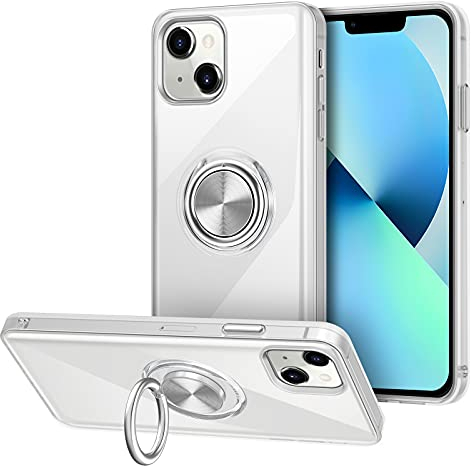 Vunake Kompatibel mit iPhone 13 Hülle Clear Silikon TPU Ultra Dünn Case mit 360 Grad Ring Ständer Handyhülle Fingerhalter Magnetische Autohalterung Schutzhülle Cover für iPhone 13 6,1 - Transparent